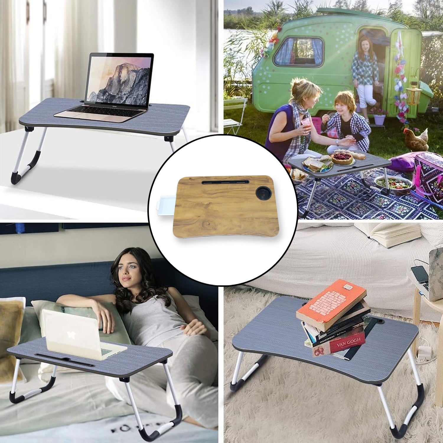 Multi-Purpose Laptop Desk (1 Pc / Mix Plain Design / 58×38 Cm) view 6
