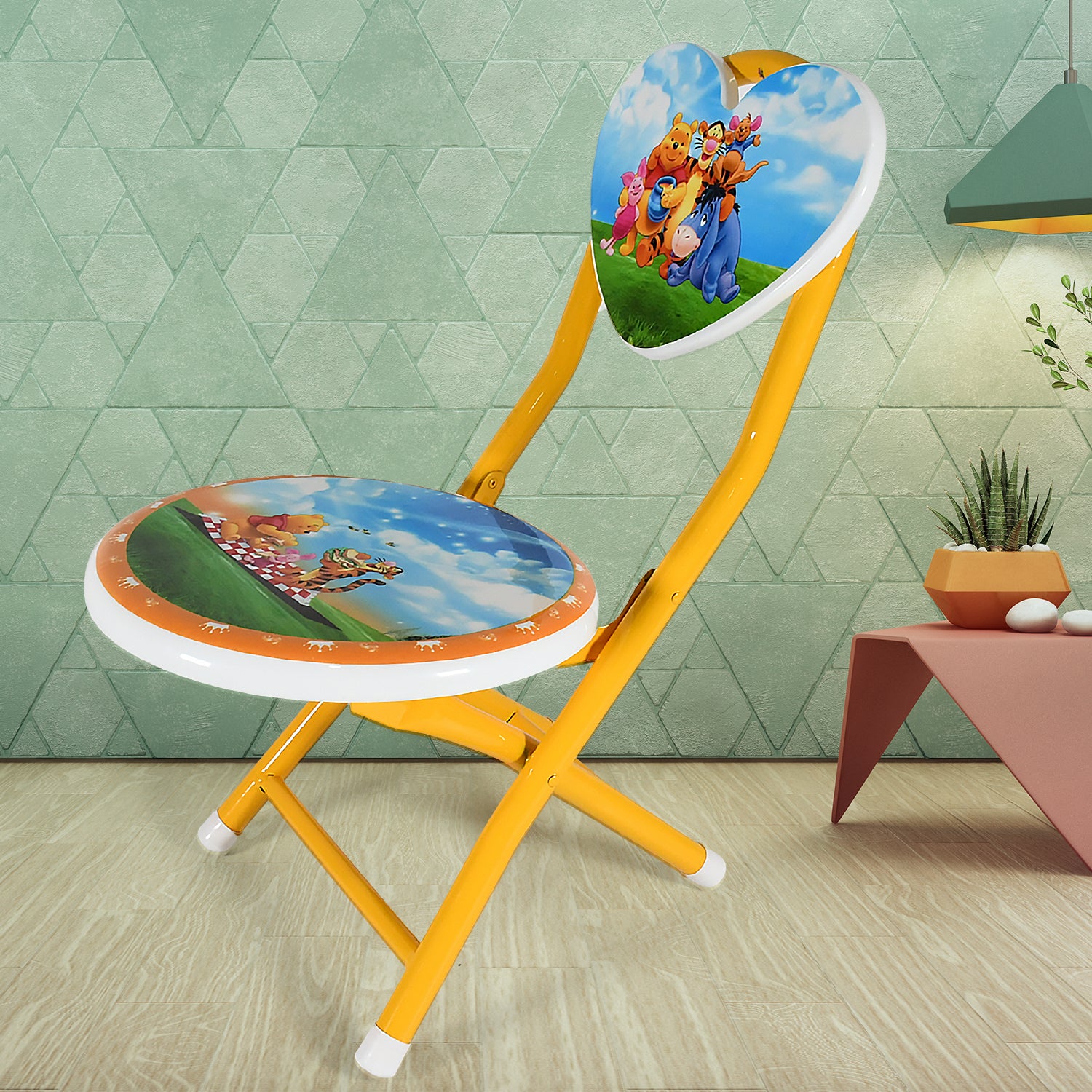 Heart Shape Cartoon Printed Foldable Kids Chair for Playrooms & Camping (1 Pc)