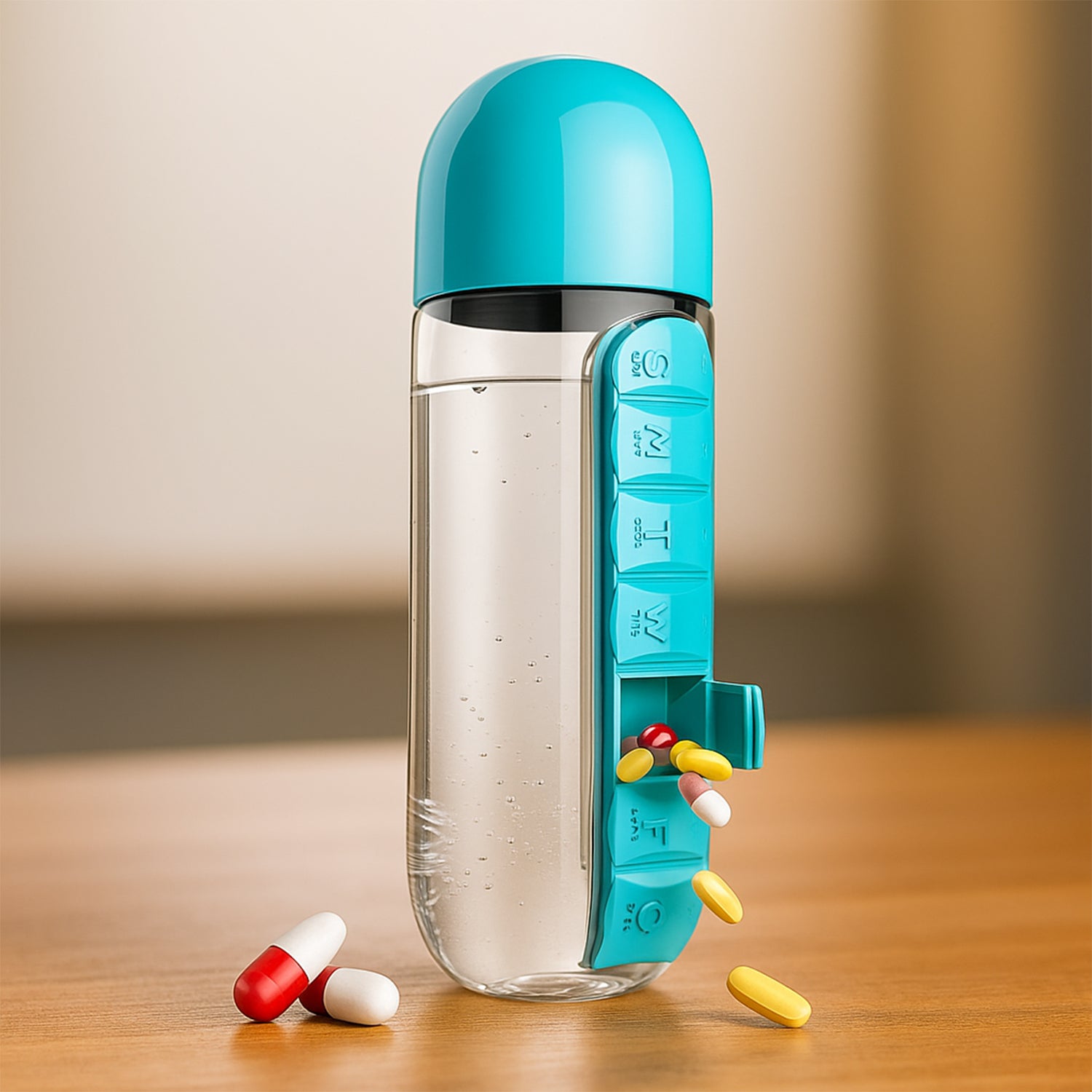 Multi-Use Pill & Water Bottle for Travel (600 Ml, Mix Color)