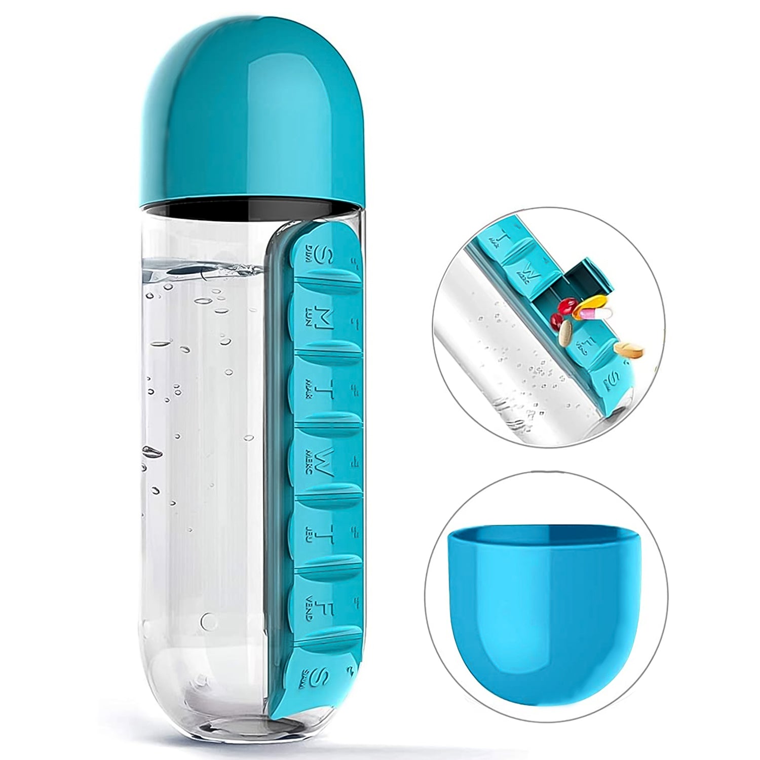 Multi-Use Pill & Water Bottle for Travel (600 Ml, Mix Color) view 3