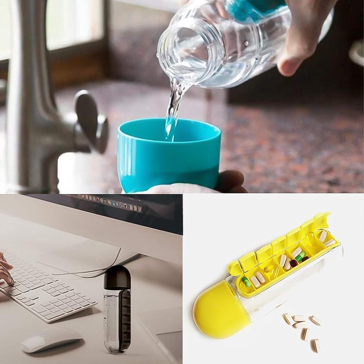 Multi-Use Pill & Water Bottle for Travel (600 Ml, Mix Color) view 5