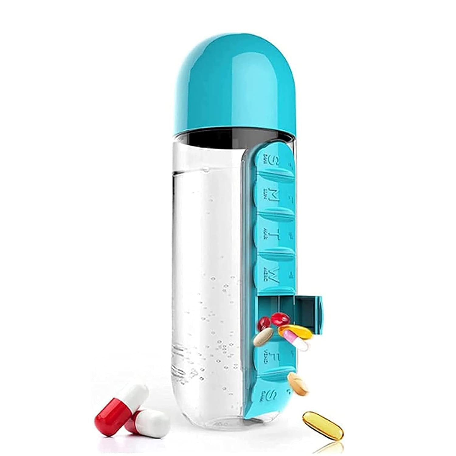 Multi-Use Pill & Water Bottle for Travel (600 Ml, Mix Color) view 6