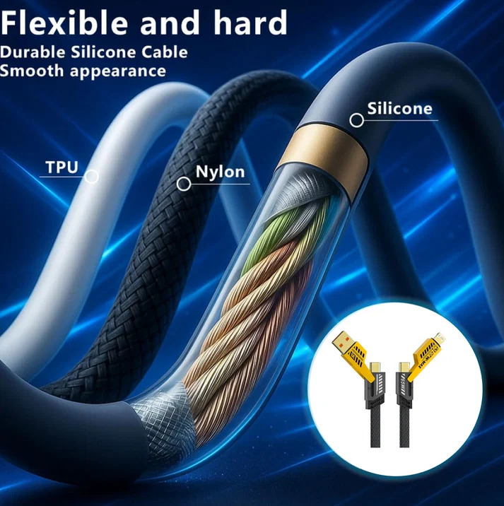 65W 4-in-1 Fast Charging Cable – Durable Multi-Port Charger